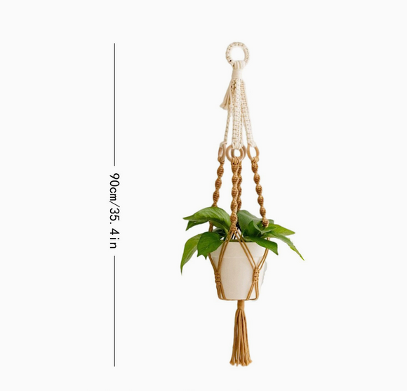 NNEDSZ 2 pcs Handwoven Plant Hanger-Cotton Rope Hanging Planter with Wooden Rings