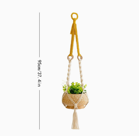 NNEDSZ 2 pcs Handwoven Plant Hanger-Cotton Rope Hanging Planter with Wooden Rings