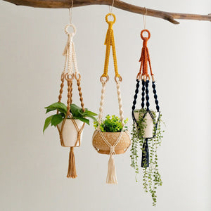 NNEDSZ 3 pcs Handwoven Plant Hanger-Cotton Rope Hanging Planter with Wooden Rings