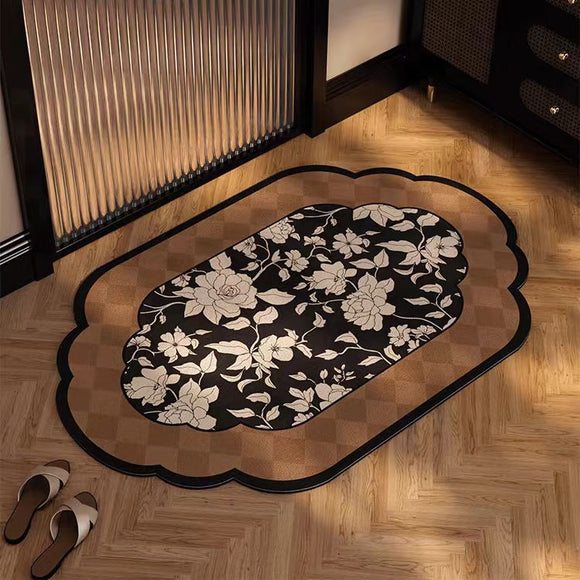 NNEDSZ Ink Flower Diatomaceous Earth Bathroom Mat - Vintage Design, Fast-Dry Anti-Slip 60*90cm