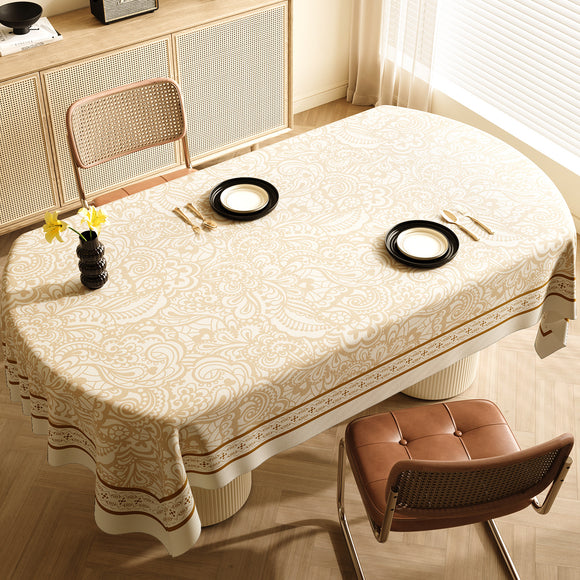 NNEDSZ Style C Brown And Off White Premium PVC Tablecloth - Oil & Water Resistant Table Cover for Dining Tables (120 x 180 cm)