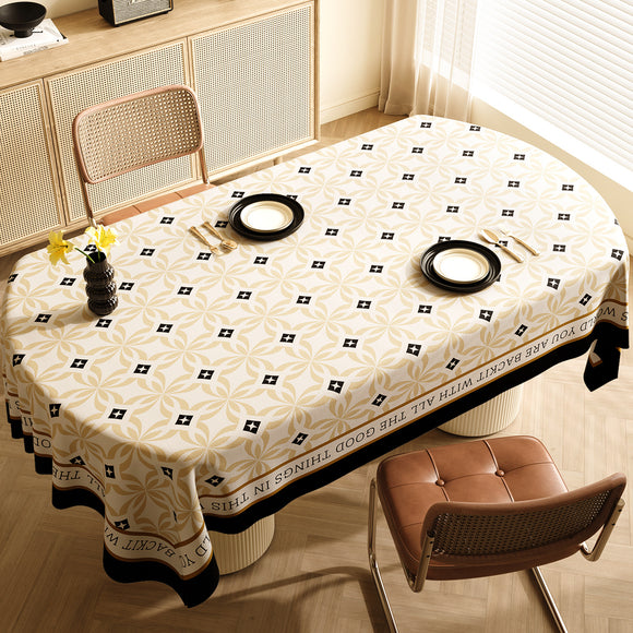 NNEDSZ Style E Black And Off White Premium PVC Tablecloth - Oil & Water Resistant Table Cover for Dining Tables (120 x 180 cm)