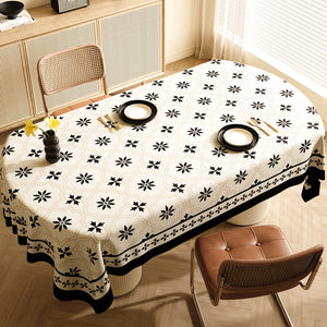 NNEDSZ Style F Black And Off White Premium PVC Tablecloth - Oil & Water Resistant Table Cover for Dining Tables (120 x 180 cm)