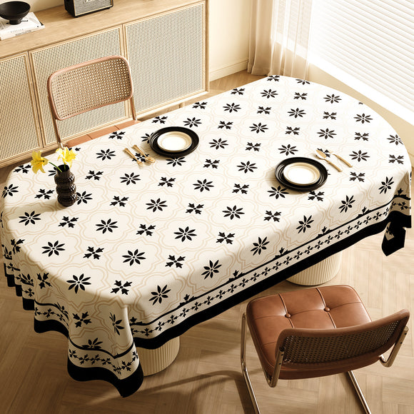 NNEDSZ Style F Black And Off White Premium PVC Tablecloth - Oil & Water Resistant Table Cover for Dining Tables (120 x 180 cm)