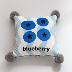 NNEDSZ Blue Blueberry Pattern Premium Plush Throw Pillow Blanket Combo - Versatile Sofa Cushion for Home and Car Use, Ideal for Naps and Lounging