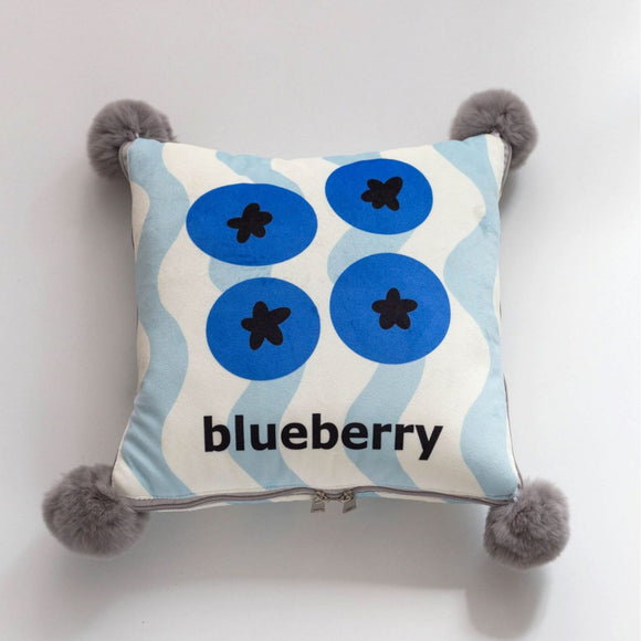 NNEDSZ Blue Blueberry Pattern Premium Plush Throw Pillow Blanket Combo - Versatile Sofa Cushion for Home and Car Use, Ideal for Naps and Lounging