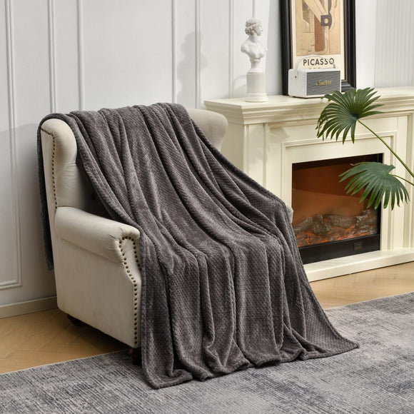 NNEDSZ Dark Grey Soft Flannel Jacquard Throw Blanket - Cozy Sofa & Bed Cover, Air Conditioning Blanket, 50 x 60 Inches, Elegant Solid Color
