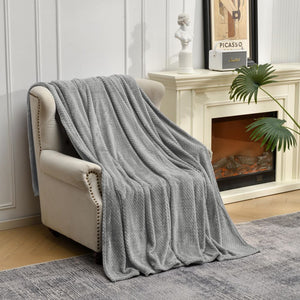 NNEDSZ Grey Soft Flannel Jacquard Throw Blanket - Cozy Sofa & Bed Cover, Air Conditioning Blanket, 50 x 60 Inches, Elegant Solid Color