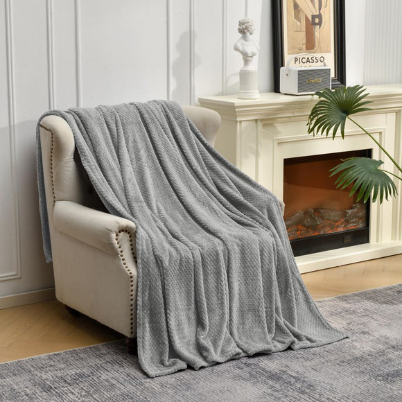 NNEDSZ Grey Soft Flannel Jacquard Throw Blanket - Cozy Sofa & Bed Cover, Air Conditioning Blanket, 50 x 60 Inches, Elegant Solid Color