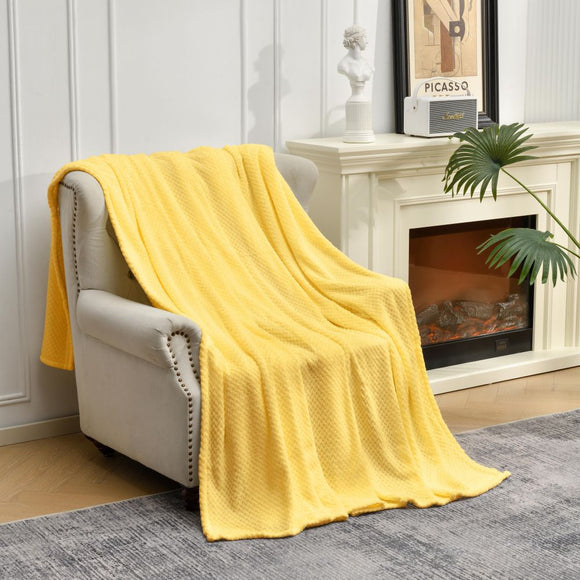 NNEDSZ Yellow Soft Flannel Jacquard Throw Blanket - Cozy Sofa & Bed Cover, Air Conditioning Blanket, 50 x 60 Inches, Elegant Solid Color
