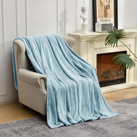 NNEDSZ Blue Soft Flannel Jacquard Throw Blanket - Cozy Sofa & Bed Cover, Air Conditioning Blanket, 50 x 60 Inches, Elegant Solid Color