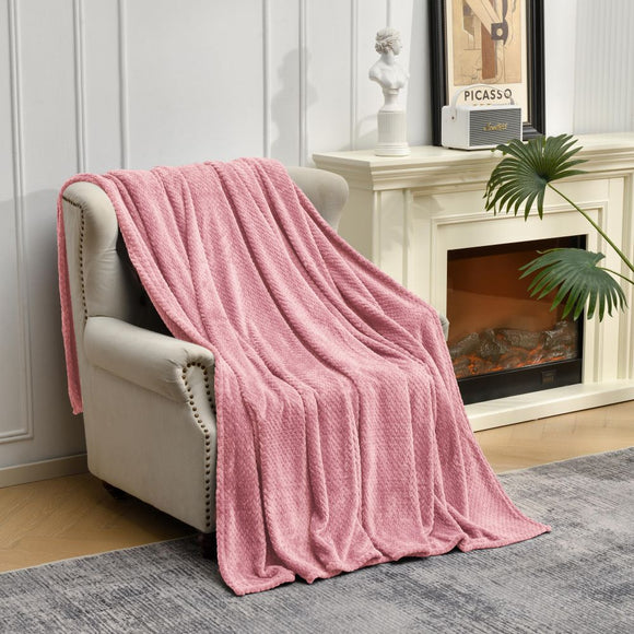 NNEDSZ Pink Soft Flannel Jacquard Throw Blanket - Cozy Sofa & Bed Cover, Air Conditioning Blanket, 50 x 60 Inches, Elegant Solid Color