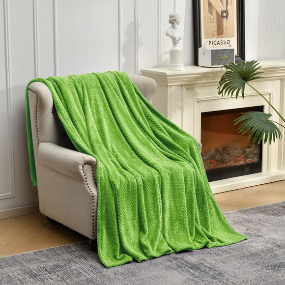 NNEDSZ Green Soft Flannel Jacquard Throw Blanket - Cozy Sofa & Bed Cover, Air Conditioning Blanket, 50 x 60 Inches, Elegant Solid Color