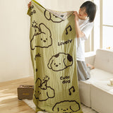 NNEDSZ Green Cute Dog Pattern Soft and Absorbent 4-Layer Cotton Bath Towel for Adults and Children | Cartoon Design | 80*160 cm | Perfect for Bathing and Lounging