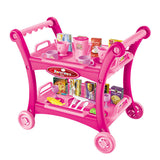 NNEDSZ Pink Children's Pretend Play Kitchen Cart Set with Toys - Roleplay Cooking Set with Accessories - Educational Toy for Kids