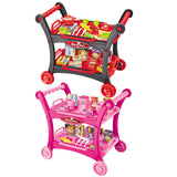 NNEDSZ Pink Children's Pretend Play Kitchen Cart Set with Toys - Roleplay Cooking Set with Accessories - Educational Toy for Kids