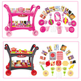 NNEDSZ Pink Children's Pretend Play Kitchen Cart Set with Toys - Roleplay Cooking Set with Accessories - Educational Toy for Kids