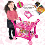 NNEDSZ Pink Children's Pretend Play Kitchen Cart Set with Toys - Roleplay Cooking Set with Accessories - Educational Toy for Kids