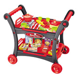 NNEDSZ Red Children's Pretend Play Kitchen Cart Set with Toys - Roleplay Cooking Set with Accessories - Educational Toy for Kids