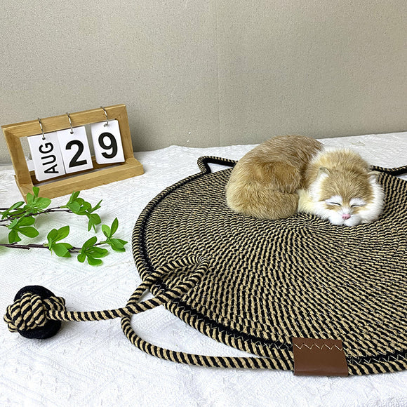 NNEDSZ 3 Pcs Black And Brown Durable Cat Scratching Mat with Attached Toy Ball - Washable and Multi-Functional, Ideal for Cats' Scratching and Sleeping - 50cm Diameter