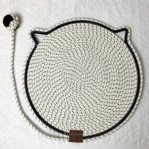 NNEDSZ 3 Pcs White Durable Cat Scratching Mat with Attached Toy Ball - Washable and Multi-Functional, Ideal for Cats' Scratching and Sleeping - 50cm Diameter