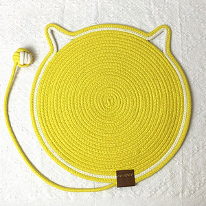NNEDSZ 3 Pcs Yellow Durable Cat Scratching Mat with Attached Toy Ball - Washable and Multi-Functional, Ideal for Cats' Scratching and Sleeping - 50cm Diameter