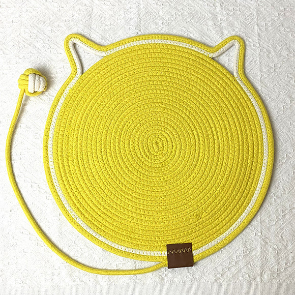 NNEDSZ 3 Pcs Yellow Durable Cat Scratching Mat with Attached Toy Ball - Washable and Multi-Functional, Ideal for Cats' Scratching and Sleeping - 50cm Diameter