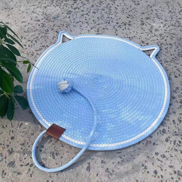 NNEDSZ 3 Pcs Blue Durable Cat Scratching Mat with Attached Toy Ball - Washable and Multi-Functional, Ideal for Cats' Scratching and Sleeping - 50cm Diameter