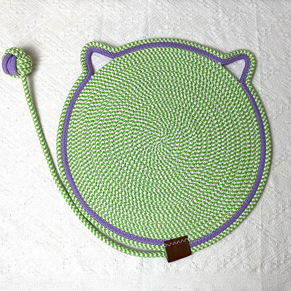 NNEDSZ 3 Pcs Green Durable Cat Scratching Mat with Attached Toy Ball - Washable and Multi-Functional, Ideal for Cats' Scratching and Sleeping - 50cm Diameter