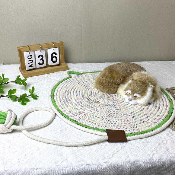 NNEDSZ 3 Pcs White And Green Durable Cat Scratching Mat with Attached Toy Ball - Washable and Multi-Functional, Ideal for Cats' Scratching and Sleeping - 50cm Diameter
