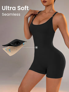 NNEDSZ Size XS Black Nylon Seamless Yoga Bodysuit - Women's Athletic Romper, Crisscross Back, Workout Jumpsuit