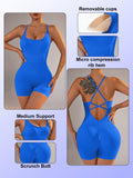 NNEDSZ Size L Royal Blue Nylon Seamless Yoga Bodysuit - Women's Athletic Romper, Crisscross Back, Workout Jumpsuit