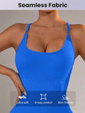 NNEDSZ Size M Royal Blue Nylon Seamless Yoga Bodysuit - Women's Athletic Romper, Crisscross Back, Workout Jumpsuit