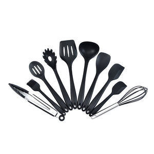 NNEDSZ Black 10-Piece Premium Silicone Kitchen Utensil Set - Heat Resistant, Non-Stick Cookware