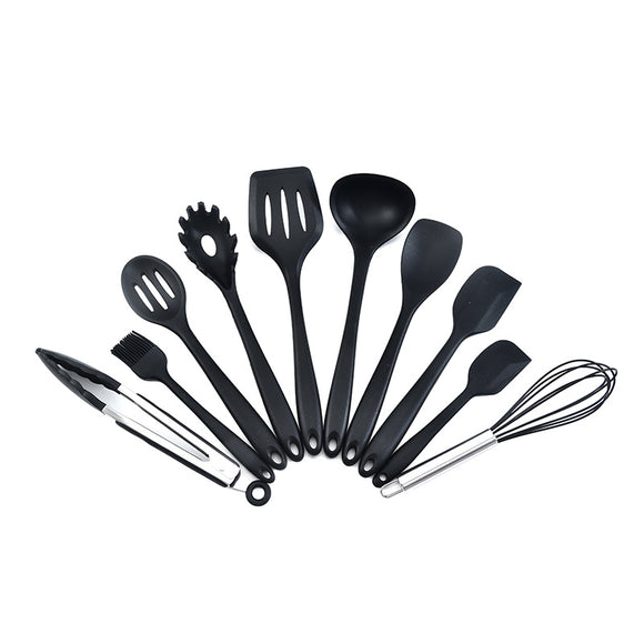 NNEDSZ Black 10-Piece Premium Silicone Kitchen Utensil Set - Heat Resistant, Non-Stick Cookware