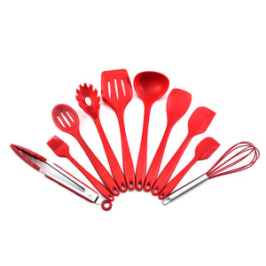 NNEDSZ Red 10-Piece Premium Silicone Kitchen Utensil Set - Heat Resistant, Non-Stick Cookware