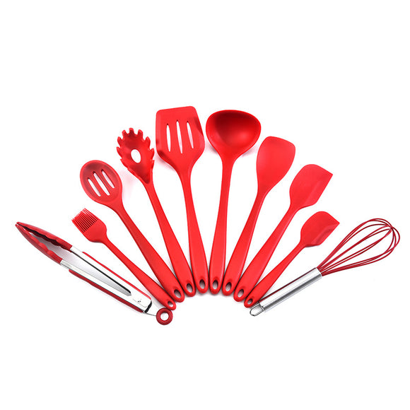 NNEDSZ Red 10-Piece Premium Silicone Kitchen Utensil Set - Heat Resistant, Non-Stick Cookware