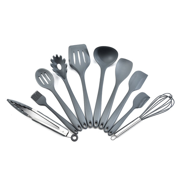 NNEDSZ Grey 10-Piece Premium Silicone Kitchen Utensil Set - Heat Resistant, Non-Stick Cookware