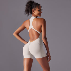 NNEDSZ Size M White Gray High-Impact Seamless Bodysuit - Nude Feel Yoga & Fitness Romper