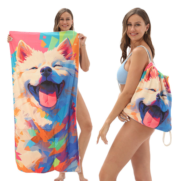 NNEDSZ Colorful Dog Pattern 2-in-1 Foldable Beach Towel & Backpack - Microfiber Travel Set is concise