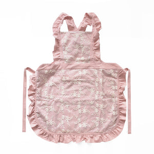 NNEDSZ Pink Ruffled Kitchen Apron with Floral Lace - Comfortable Baking & Crafting Apron