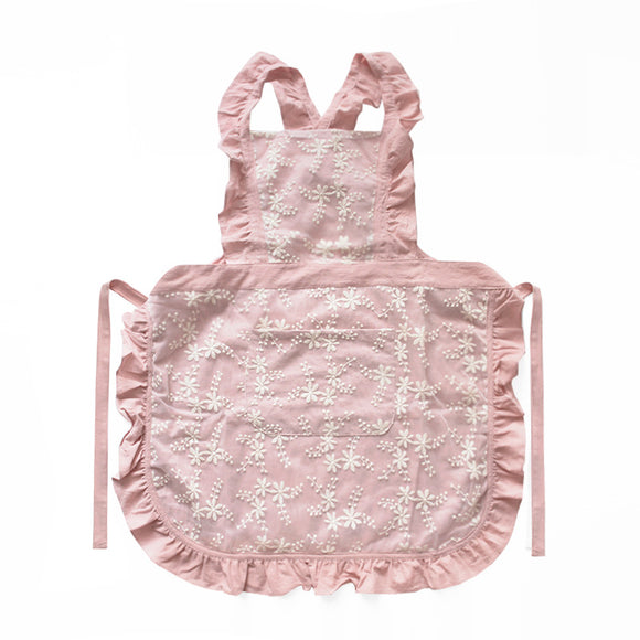 NNEDSZ Pink Ruffled Kitchen Apron with Floral Lace - Comfortable Baking & Crafting Apron