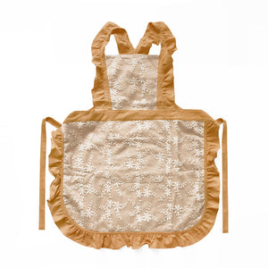 NNEDSZ Yellow Ruffled Kitchen Apron with Floral Lace - Comfortable Baking & Crafting Apron