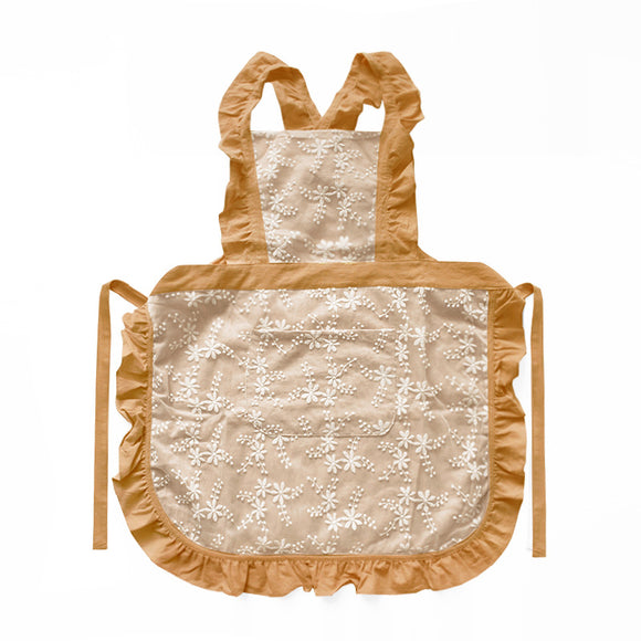 NNEDSZ Yellow Ruffled Kitchen Apron with Floral Lace - Comfortable Baking & Crafting Apron