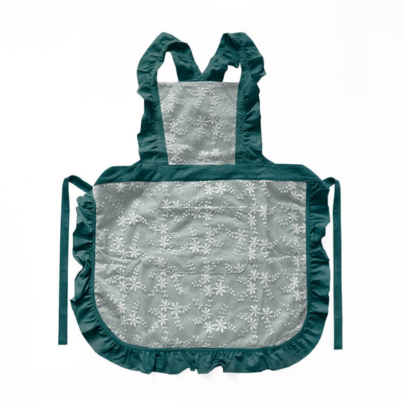 NNEDSZ Blue Ruffled Kitchen Apron with Floral Lace - Comfortable Baking & Crafting Apron