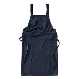 NNEDSZ Navy Blue Cotton Linen H-Back Apron - Solid Color Kitchen Cooking Apron with Pocket