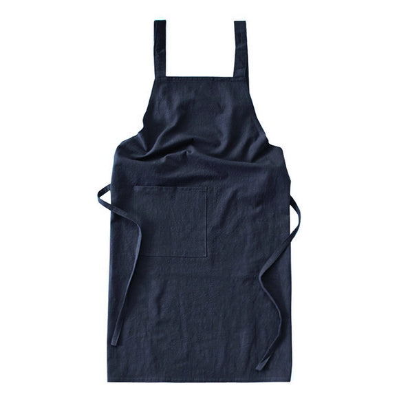 NNEDSZ Navy Blue Cotton Linen H-Back Apron - Solid Color Kitchen Cooking Apron with Pocket