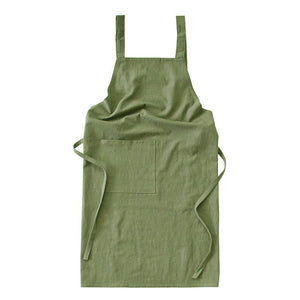 NNEDSZ Green Cotton Linen H-Back Apron - Solid Color Kitchen Cooking Apron with Pocket