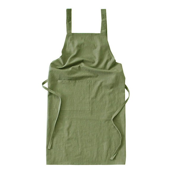 NNEDSZ Green Cotton Linen H-Back Apron - Solid Color Kitchen Cooking Apron with Pocket