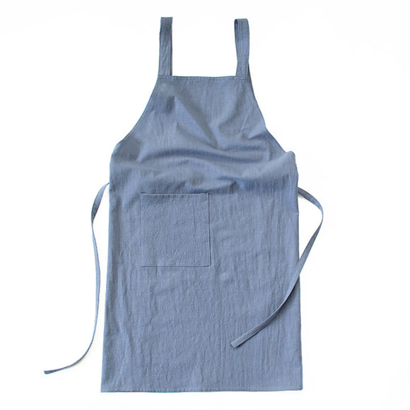 NNEDSZ Blue Cotton Linen H-Back Apron - Solid Color Kitchen Cooking Apron with Pocket